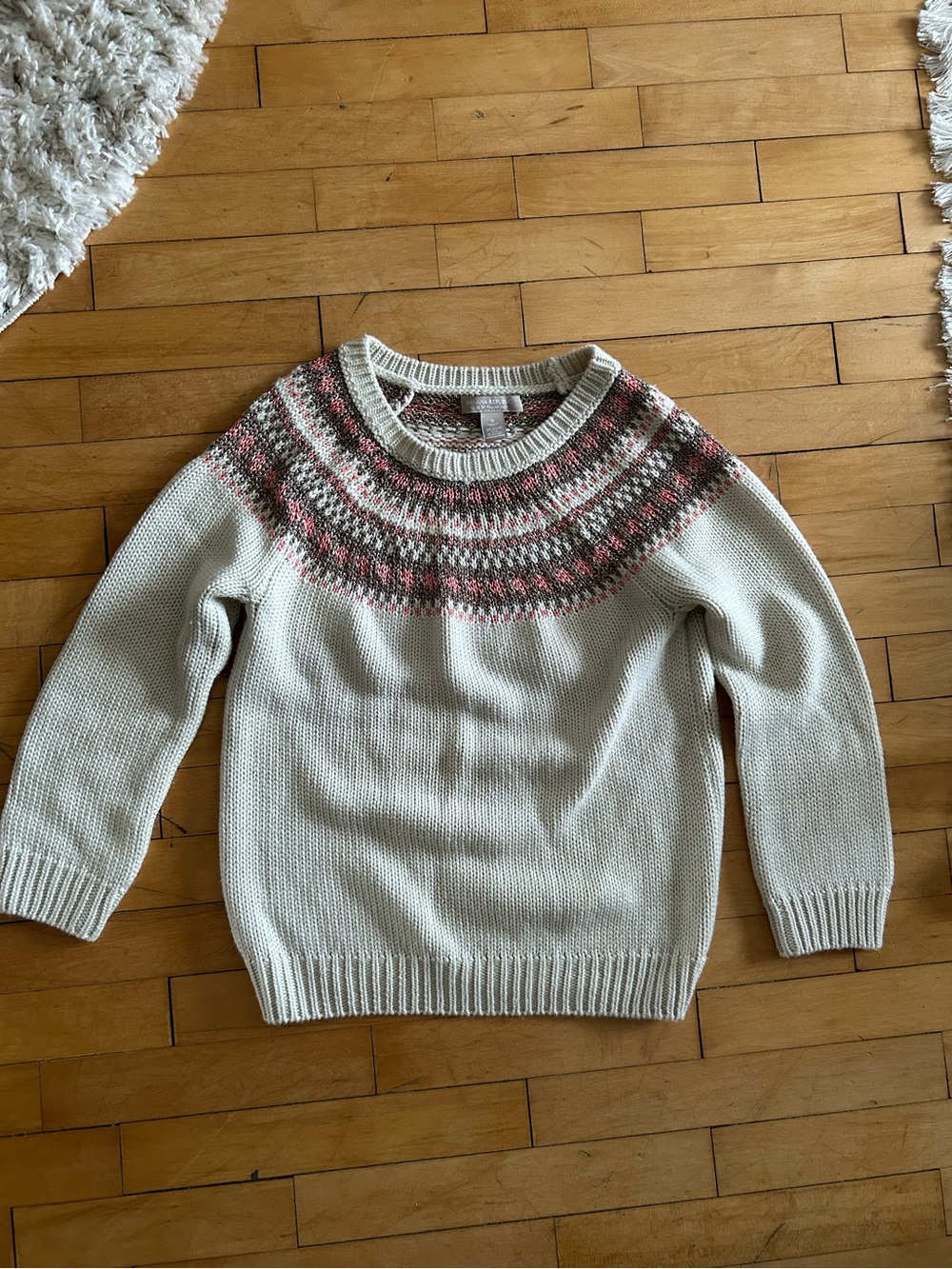 Banana Republic Cream Sweater with Pink & Gray Fair Isle Yoke